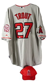 Mike Trout Autographed Lot of Three:  rookiegraph Angels Hat, Jersey and Spring Training Program (3)